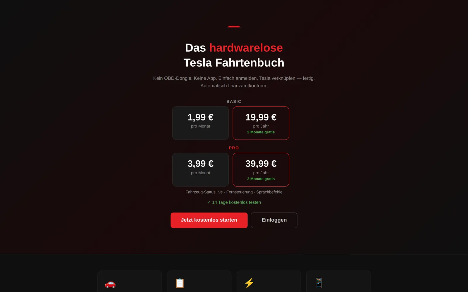 Tesla Fahrtenbuch – Screenshot
